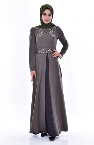 Khaki İslamitische Jurk 3288-03