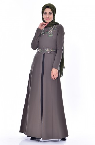 Khaki Hijab Dress 3288-03