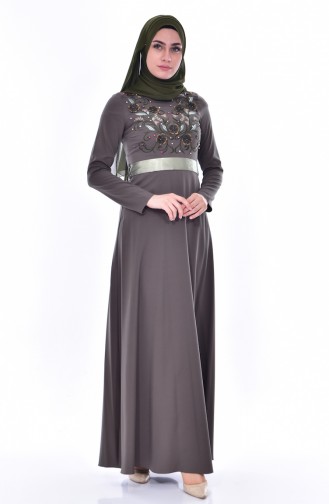 Kleid mit Stickerei 3319-04 Khaki 3319-04