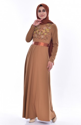 Embroidered Belted Dress 3319-01 Dark Mustard 3319-01