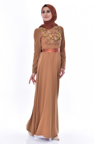 Embroidered Belted Dress 3319-01 Dark Mustard 3319-01