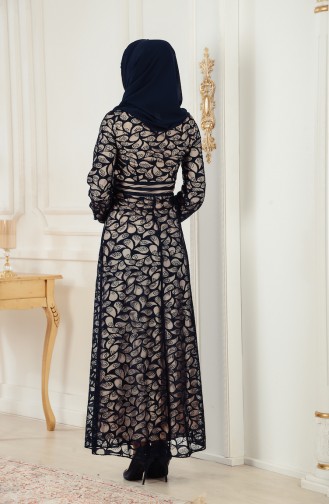Navy Blue Hijab Evening Dress 2350-03