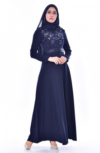 Kleid mit Stickerei 3319-03 Dunkelblau 3319-03