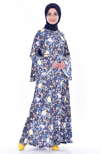 Navy Blue Hijab Dress 4569J-01