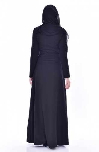 Dantelli Taşlı Elbise 2943-01 Siyah