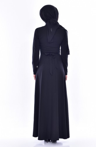 Nakışlı Garnili Elbise 3288-01 Siyah