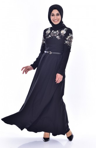 Embroideried Arched Dress 3289-03 Black 3289-03