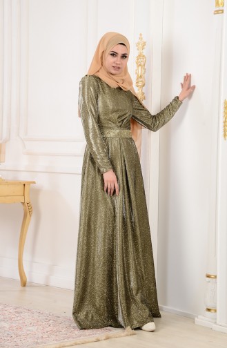 Merve Arslan Silvery Evening Dress 0014-01 Green 0014-01