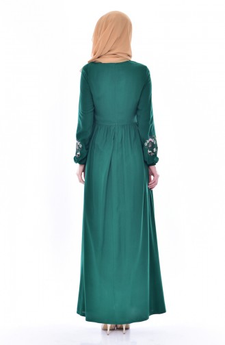 Nakışlı Elbise 1811-05 Yeşil