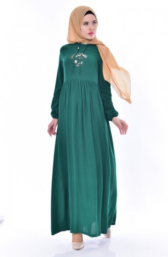 Nakışlı Elbise 1811-05 Yeşil