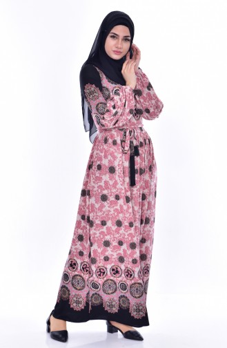 Pileli Elbise 6077-03 Gül Kurusu