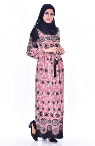 Pileli Elbise 6077-03 Gül Kurusu