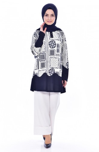 Large Size Tunic with Tunic 4720-03 Beige Navy Blue 4720-03