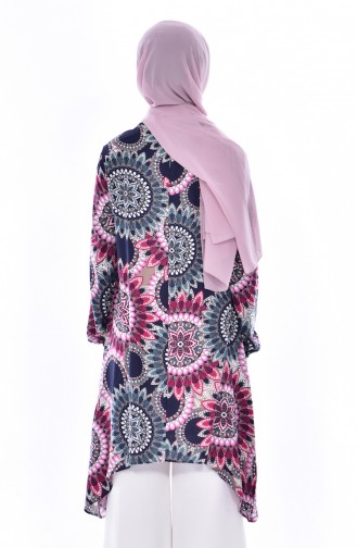 Desenli Asimetrik Tunik 8011-01 Lacivert Pembe 8011-01