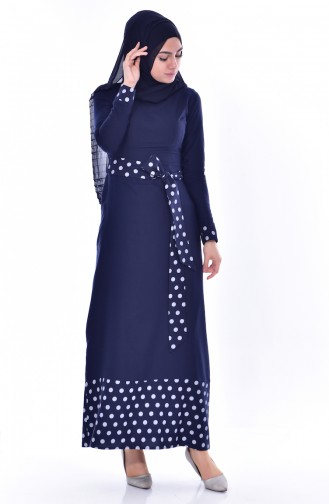 Navy Blue Hijab Dress 7188-02