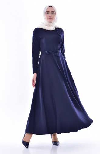 Belted Dress 1089-01 Navy Blue 1089-01