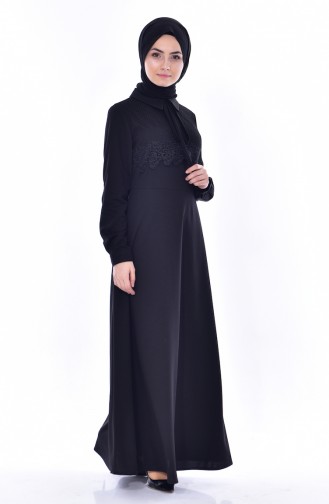 Dantel Detaylı Elbise 3490-01 Siyah