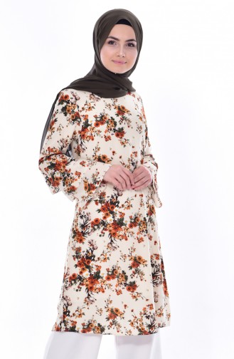 Çiçek Desenli Tunik 4919-03 Vizon