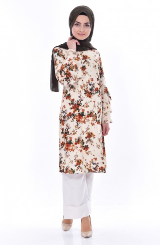 Çiçek Desenli Tunik 4919-03 Vizon