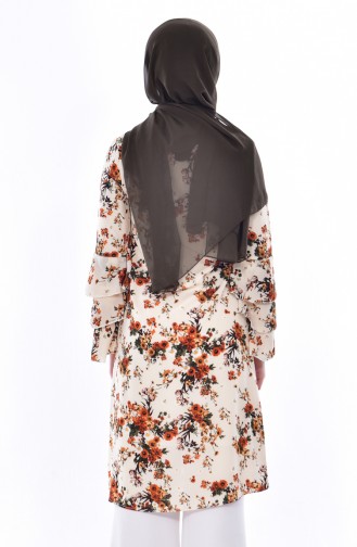 Çiçek Desenli Tunik 4919-03 Vizon