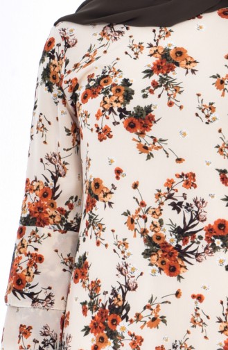 Çiçek Desenli Tunik 4919-03 Vizon