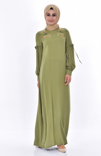 Light Khaki Green Hijab Dress 1862-04