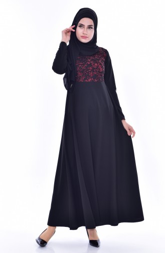 Claret Red Hijab Evening Dress 7927-02
