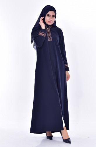 Abaya Bordée 1080-02 Bleu Marine 1080-02