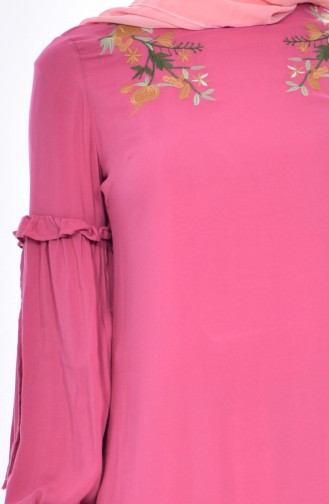 Nakış Detaylı Elbise 1862-03 Gül Kurusu