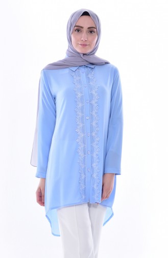 Lace Asymmetrical Tunic 0787-07 Blue 0787-07