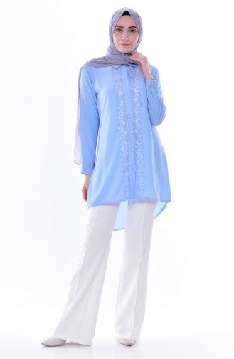 Lace Asymmetrical Tunic 0787-07 Blue 0787-07