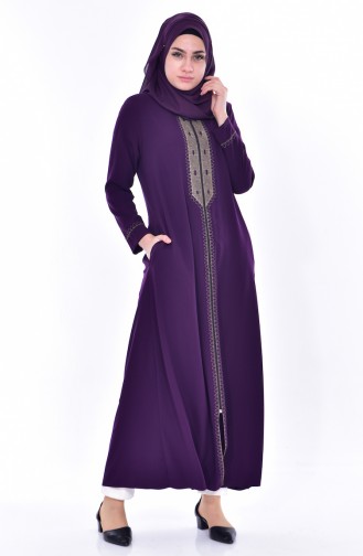 Abaya Bordée Grande Taille 0183-03 Plum 0183-03