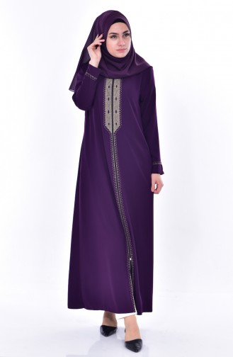 Abaya Bordée Grande Taille 0183-03 Plum 0183-03