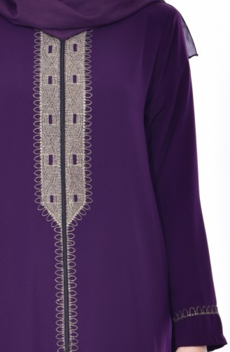 Abaya Bordée Grande Taille 0183-03 Plum 0183-03
