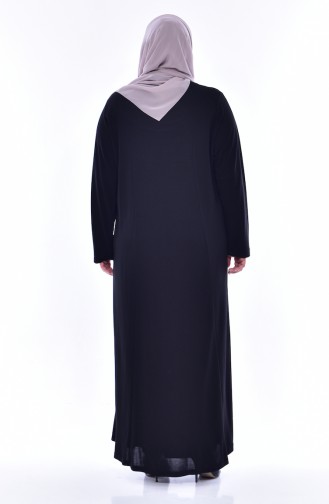 Büyük Beden Taş Baskılı Elbise 4492-01 Siyah