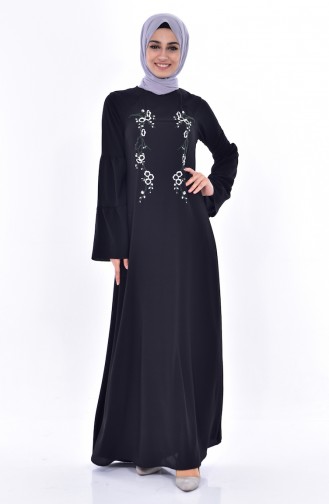 Nakış Detaylı Elbise 1902-02 Siyah