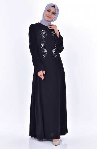 Nakış Detaylı Elbise 1902-02 Siyah