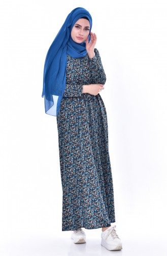 Çiçekli Elbise 5058-03 Turkuaz 5058-03