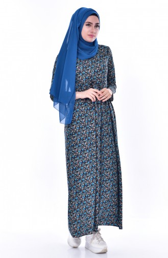 Çiçekli Elbise 5058-03 Turkuaz 5058-03