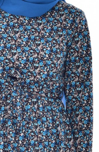 Çiçekli Elbise 5058-03 Turkuaz 5058-03
