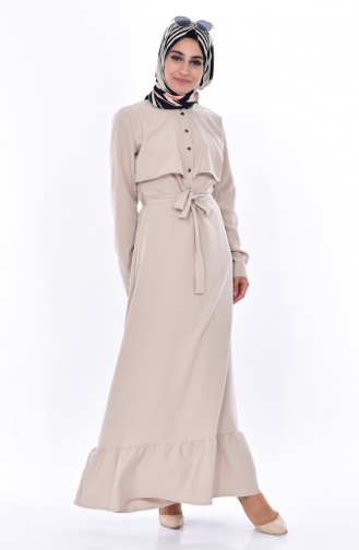 Beige Hijab Kleider 8026-03