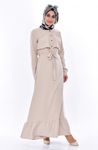 Beige İslamitische Jurk 8026-03