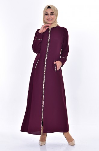 Abaya Imprimée de Pierre 0197-01 Bordeaux 0197-01