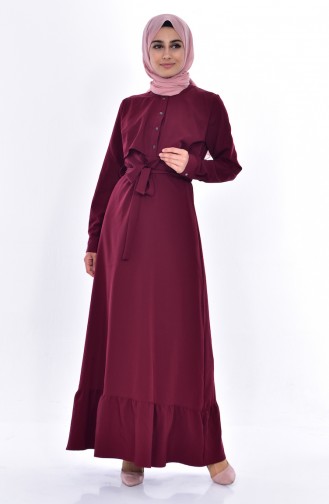Kleid mit Gürtel 8026-02 Weinrot 8026-02