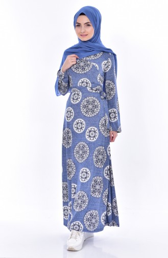 Dilber Authentic Pattern Dress 6080-01 Navy Blue 6080-01
