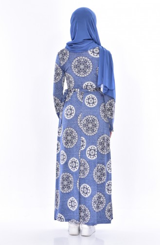 دلبر فستان ببتصميم مُطبع 6080-01 لون كحلي 6080-01