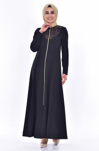 Abaya a Fermeture 0146-01 Noir 0146-01