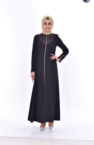 Abaya a Fermeture 0146-01 Noir 0146-01