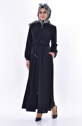Judge Collar Pleated Abaya 1059-02 Black 1059-02