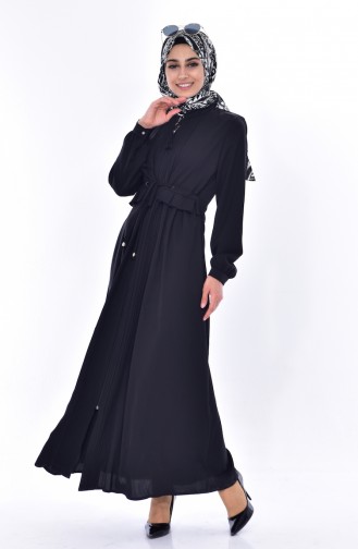Judge Collar Pleated Abaya 1059-02 Black 1059-02